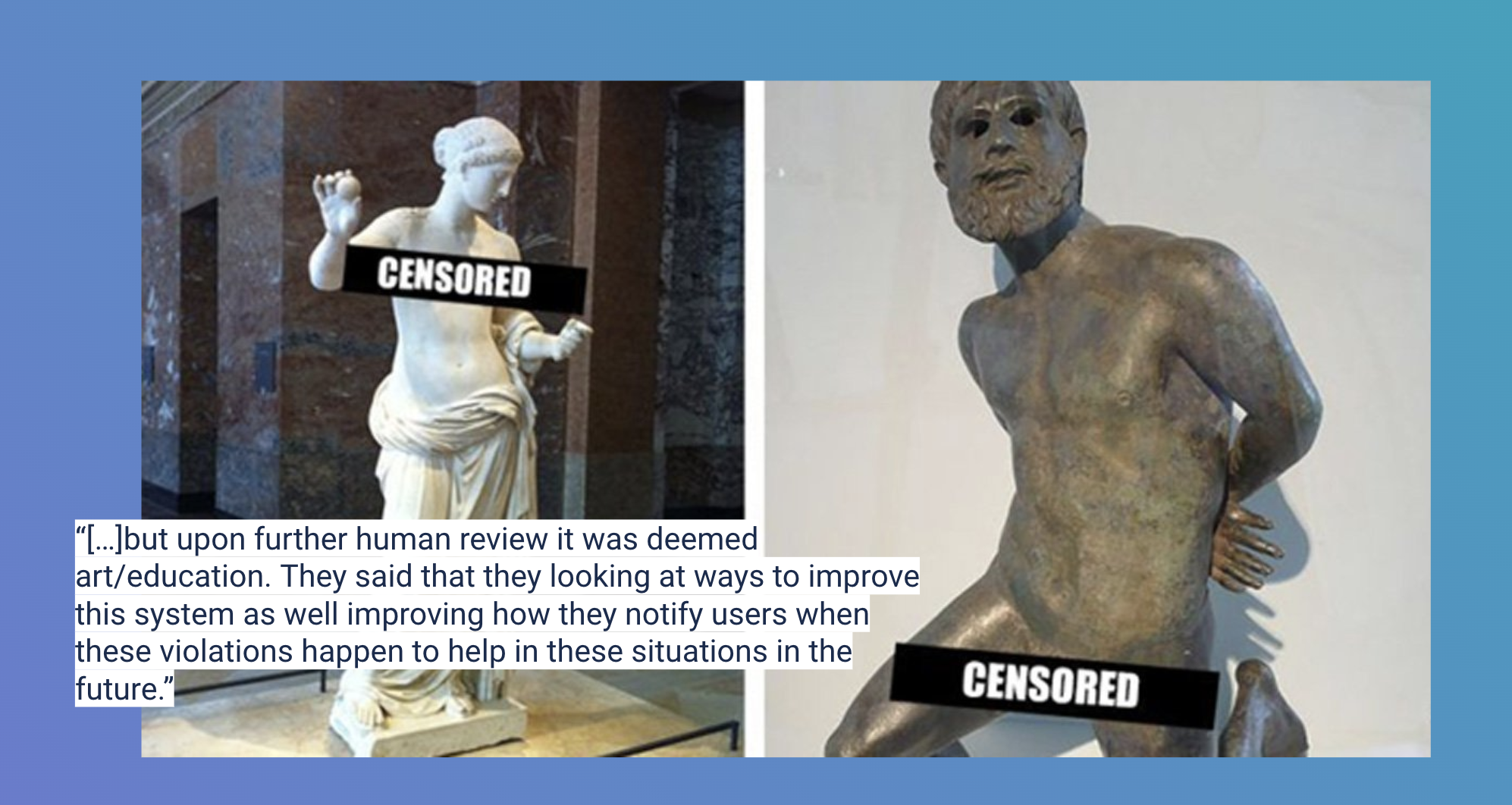 statues with their private parts covered by censor bars